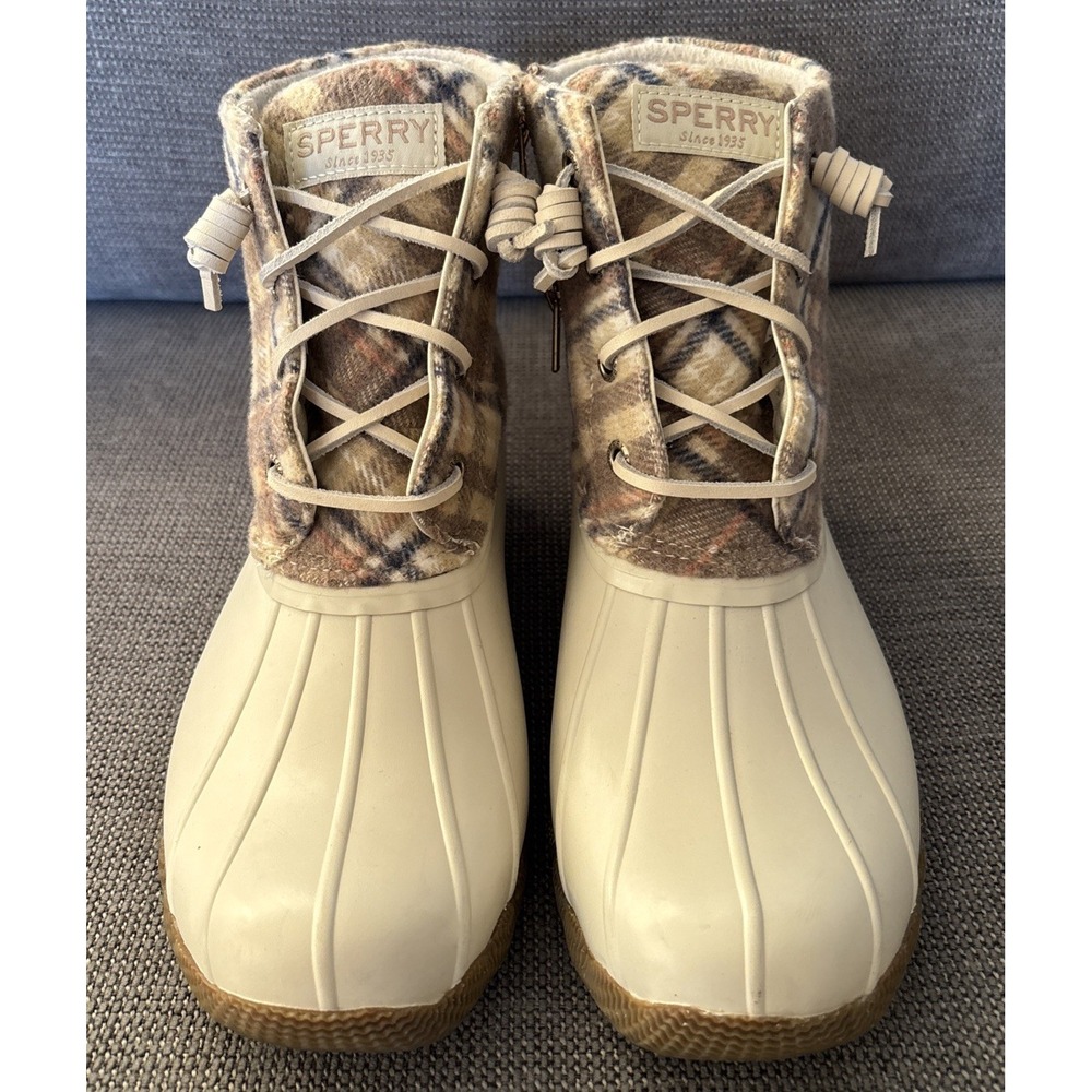 Sperry Plaid Top-Sider Women's Saltwater Duck Boots White Size 7.5